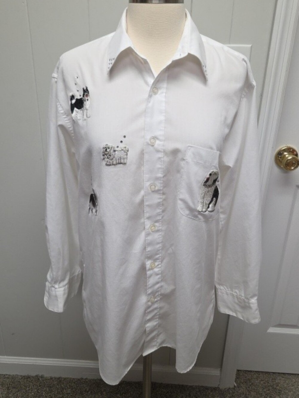 Mili Designs Shirt Womens S Button Tunic Doggies Dog Bling Vintage Pocket Shirt